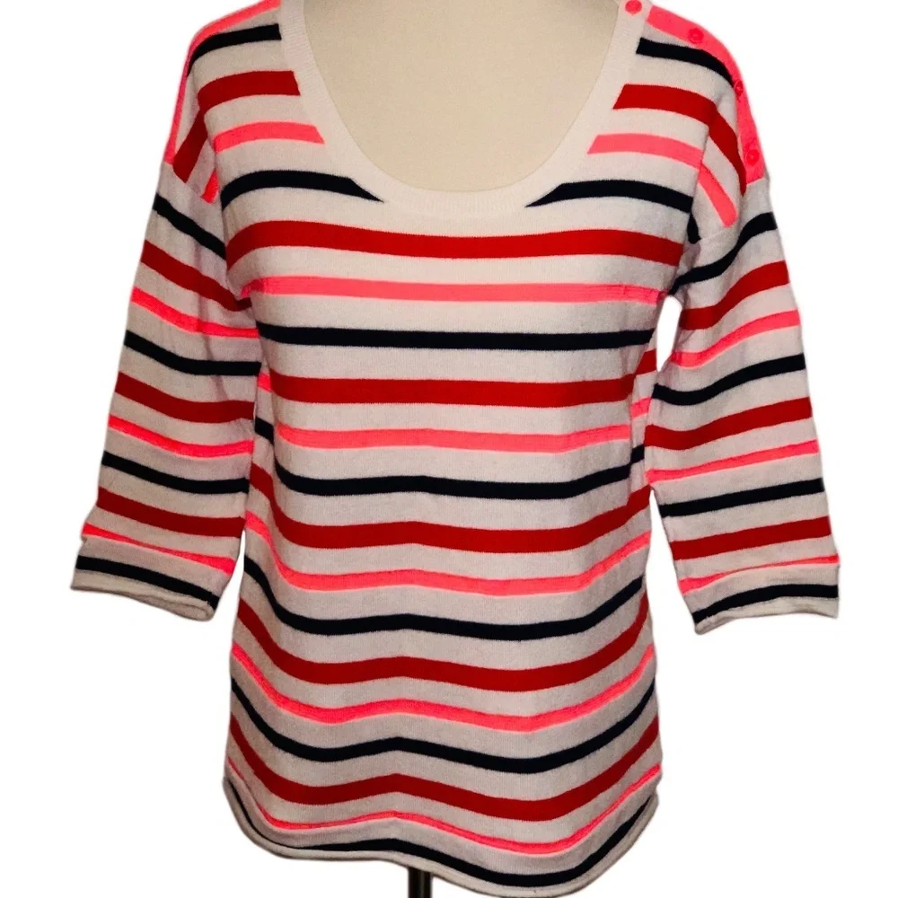 GAP Multi-Stripe Ivory 3/4 Sleeve Sweater